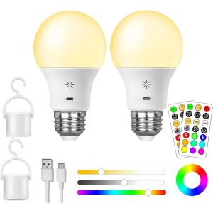 Usb C Batterie Ampoule Rechargeable Avec Télécommande, E27 Ampoule Intelligente Rgb, 9+3 Températures De Couleur, Led Dimmable Touch Control Ampoules Avec Fonction De Timing, 2600m[Amp742263] - Neuf
