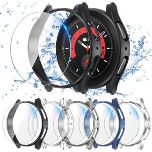 [5+5pièces Pour Samsung Galaxy Watch 5 Pro 45mm Coque + Protection D'écran, Anti-Buée 5 Films De Protection En Verre Trempé + 5 Étui Rigides En Pc Anti-Rayures Pour Galaxy Watch 5pro - Neuf