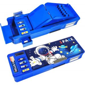 Maa-Trousse Multifonction Pop-Up Pour Garçons Et Filles - Motif Dessin Animé Mignon - Avec Taille-Crayon - Tableau Blanc - Meilleur Cadeau D'anniversaire, Astronaute Bleu, 1 Stück (1er Pack - Neuf