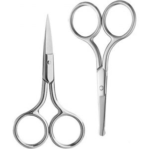 Meimie-2 Pcs Courbé Et Arrondi Ciseaux Pour Hommes-Ciseaux À Moustache-Ciseaux À Barbe-Petits Ciseaux À Sourcils,Cils,Ciseaux Nez Et Oreilles Professionnels En Acier Inoxydable(Noir) - Neuf