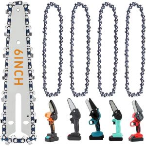 SUBZONAL-5 Pcs Chaine de Tronconneuse 6 in+1 Pi&egrave;ces 6 Pouces Guide tron&ccedil;onneuse, 1/4""LP, 37 Drive Links, pour mini tron&ccedil;onneuse, compatible avec toutes les cha&icirc;nes de tron&ccedil;onneuse de 6 pouces - Neuf