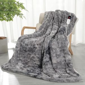 Couverture Chauffante 130&times;180cm, Plaid Chauffant en Polaire Tie-dye, 6 Niveaux de Chaleur, Minuterie 10 Heures, Protection contre la surchauffe, Lavable en Machine, Gris-Noir - Neuf