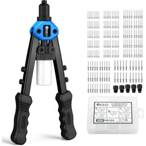 MEVRONISSHOP-Pince a Riveter Pop 33cm avec 5 Embouts Interchangeables (3,2 mm &agrave; 6,4 mm) + 200 Rivets alu Pour Rivets Alu - Pistolet &agrave; Riveter Ergonomique pour Bricolage - Riveteuse Manuelle Professio - Neuf