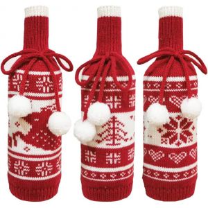 Lot De 3 Sacs À Vin, Sac Cadeau À Cordon Pour Bouteilles, Sacs Cadeaux Pour Bouteilles De Vin, Housse De Bouteille De Vin De Noël, Sac Cadeau De Vin De Noël, Décorations De Table De Noël - Neuf
