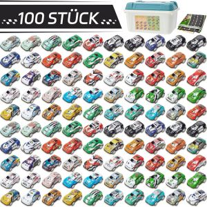 100 Pi&egrave;ces Petites Voitures &Agrave; Tirer En M&eacute;tal,Lot De Mini Voitures Avec Bo&icirc;te Et Tapis Voiture Jeu Pour Enfants Filles Gar&ccedil;ons V&eacute;hicules Miniatures Cadeau Pour Enfants 3 Ans - Neuf