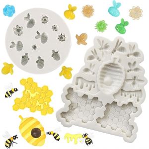 Kalanka-Lot De 2 Moules En Silicone Pour Fondant En Forme D'abeilles Et De Fleurs, En Forme De Nid D'abeille, Pour Fondant, G&acirc;teau, Insecte, Fondant, Animaux, Pour F&ecirc;te Pr&eacute;natale, Anniversaire, F&ecirc;te-Kalanka - Neuf