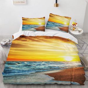 Polyester-Coton Parure De Lit Doux Confortable Housse De Couette Personnes Paysage De Plage Housse De Couette Cm X Cm Avec Taies D'oreiller X Cm - Neuf