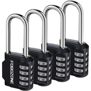 Lot De 4 Cadenas &Agrave; Combinaison &Eacute;tanche &Agrave; 4 Chiffres R&eacute;initialisables Pour Casier De Gym, Armoire, Abri De Jardin, Moraillon, Portail, Bo&icirc;te &Agrave; Outils, Casier Scolaire Noir - Neuf