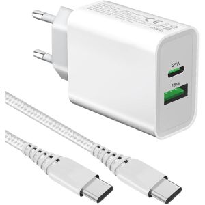 Chargeur Rapide 25W avec Cable pour Samsung Galaxy S24 S23/S24 Plus/S22 Ultra/S21 FE/S23 Ultra/S20,A53 A55 A54 5G/A33 A34 A35/A15 A14 A13 A25 A23 A22/A52 A52S A72 A71 A70 A05S A04S A03S,iPhone 15 16 - Neuf