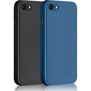 2 Pack Silicone Coque Compatible Pour Iphone Se 2020 / Iphone 8 / Iphone 7 / Iphone Se 2022, Silicone Coque Avec Doublure En Microfibre Douce Protection Compl&egrave;te 4,7"", Noir/Bleu Marine - Neuf