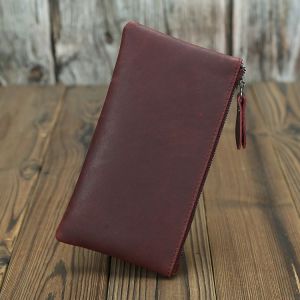 Sacoche en cuir de vachette pour homme, style vintage, minimaliste, longue et ultra fine, en cuir véritable, style japonais et coréen - Neuf