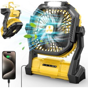 Ventilateur À Batterie Sans Fil, Ventilateur De Voiture Portable Rechargeable Avec Lanterne Led, Ventilateur De Table À Batterie Avec Port Type-C Jaune[VEN750268] - Neuf