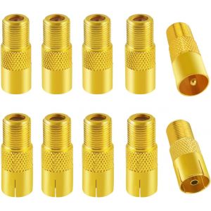 10 Pièces Adaptateur de F Femelle à Mâle Femelle Coaxiale RF, TV 9.5 5 Mâle & 5 Femelle à Connecteur à Vis de Type F Convertisseur, Adaptateur Antenne TV Femelle Mâle à F Femelle, Plaqué Or - Neuf