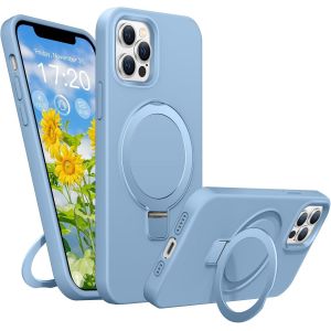 Maa-Coque Silicone Liquide Pour Iphone 12 Pro Max, Anneau De Support Magnétique, Étui De Protection Antichoc 4 Couches, Doublure En Microfibre Souple Antirayures Pour Iphone 12 Pro Max (Bleu) - Neuf
