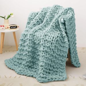 Ytfhg-Couverture En Tricot Épais, Luxueux 100% Tricoté À La Main, Doux Et Confortable Pour Canapé, Lit, Chaise Couverture Tissée Épaisse, 76 X 101 Cm, Bleu Turquoise - Neuf