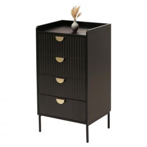 Commode HWC-O39, Armoire Highboard, 4 tiroirs m&eacute;lamine MDF 95x50x42cmaspect bois noir - Neuf