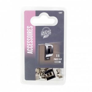 Lot de 6 pinces clip 6-9 mm pour sous-verre LE CROCHET FRANCAIS L.20 x l.15 mm - Neuf