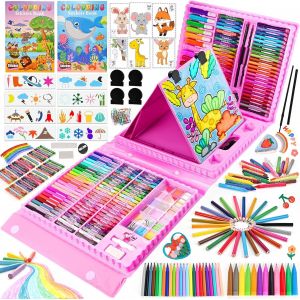 Eryi-Malette Dessin Enfant Crayon De Couleurs, 230+ Ièces Coloriage Kit Dessin, Cadeau Fille 3 4 5 6 7 8 9 10 Ans, Jouet Fille 3-10 Ans Avec Pastels À L'huile, Crayons De Couleur, Stylos Aquarelle - Neuf