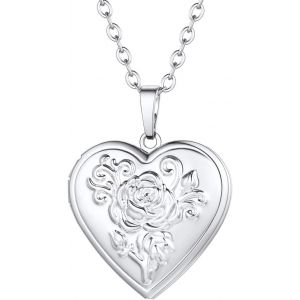 Kal-Collier Porte Photo Femme Pendentif Coeur Avec Motifs Personnalisable Chaîne Plaqué Or 50+5cm/2,5mm Bijoux Tendance Cadeau Anniversaire Noël Fête Des Mère - Neuf