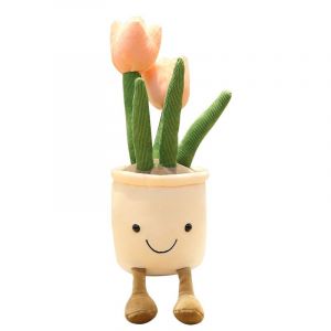 1pc Belles Plantes Succulentes Tulipes R&eacute;alistes Peluche Peluche D&eacute;coration Jouet Doux D&eacute;coration Poup&eacute;e Pot Fleurs Coussin Pour Fille Cadeau - Neuf