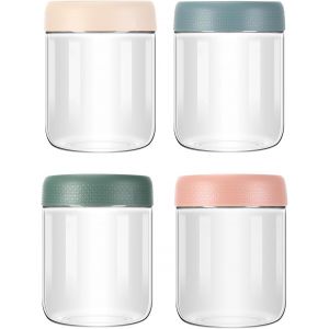 Jexnovashop-Overnight Oats Lot De 4 Bocaux De 500 Ml Avec Couvercle &Agrave; Visser Pour Confiture Maison, Chutney, Yaourt, Pudding, Aliments Pour B&eacute;b&eacute;, Comme Bo&icirc;tes Mason Jar Meal Prep - Neuf