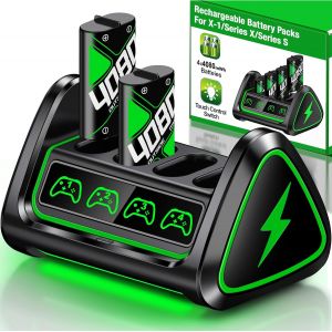 Lot De 4 Batteries 4080 Mwh Pour Manette Xbox One/Series S/X,Station De Charge Avec Lumi&egrave;re Rvb Cool,Batterie Rechargeable Compatible Avec Manette Sans Fil Xbox Series X|S/S/X/Elite - Neuf