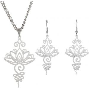 Asas-Collier Avec Pendentif Fleur De Lotus En Acier Inoxydable Unalome-Collier Ras Du Cou-Symbole Chakra-Géométrie Hindoue-Bijou Spirituel-Cadeau Pour Homme Et Femme - Neuf