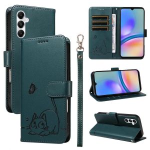 SATURCASE Coque pour Samsung Galaxy A05S, Chat Mignon PU Cuir Magnétique Flip Portefeuille Support Porte-Carte Dragonne Protecteur Housse Étui pour Samsung Galaxy A05S (ZC-Vert foncé) - Neuf