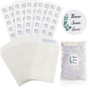 50 Sets Kit De Sacs De Confettis De Mariage Inclure 50 Pièces 70 X 105 Mm Sacs En Glassine Enveloppes En Papier De Verre Et 50 Pièces Autocollants De Mariage De Confettis (Style Feuille Verte) - Neuf