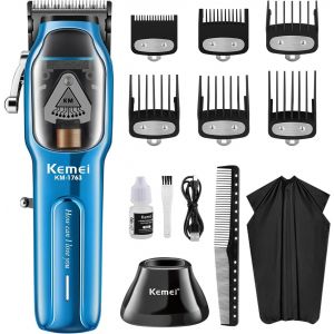 Km-1763 Tondeuse À Cheveux Professionnelle Pour Homme Avec Cordon Et Sans Fil, Tondeuse De Barbier Réglable Avec Rechargeable Par Usb, Km-1763 - Neuf