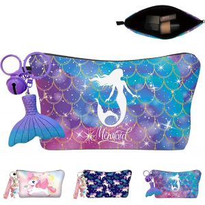 KALANKA-Sirène Trousse de Toilette Femme, Pochette Maquillage avec Porte Clés, Lmperméable Trousse à Maquillage, Makeup Bag, Sac de Maquillage Portable Sac de Maquillage Multifonction Organisateur(C) - Neuf
