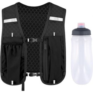 Gilet Course, Réfléchissant Gilet Course A Pied, Sac À Dos Gilet Trail Léger, Gilet Running Avec Gourde D'hydratation, Gilet Hydratation Pour Hommes Et Femmes Pour Randonnée, Marathon, Noir - Neuf