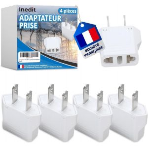 4 X Adaptateur Prise Usa/Canada/Japon/Mexique/Thailande - Tr&egrave;s Utile Pour Voyager - Adaptateur Facile A Transporter - Design Compact Et L&eacute;ger (Blanc)[Z3122] - Neuf