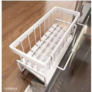 SUBZONAL-Caddie d&iquest;&eacute;vier de Cuisine en Acier au Carbone, Porte-&eacute;ponge Porte-Savon Auto-vidange avec Support de torchon Amovible pour Organisateur de comptoir de Cuisine, Blanc - Neuf