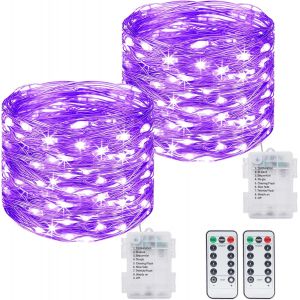 KAL-Guirlande Lumineuse A Pile¿Lot De 2¿ 12M 120Led Guirlande Led À Pile Avec Télécommande, Étanche Guirlande Lumineuse Pour Décor Noël Mariage Anniversaire Fête Chambre Jardin [Violette] - Neuf