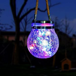 Lanterne Solaire Ext&eacute;rieur, 30 Led Lampe Boule Suspendue Solaire, &Eacute;clairage Jardin En Verre Craquel&eacute;, Lumi&egrave;res Mason Jar D&eacute;coration &Eacute;tanche Int&eacute;rieur Pour Patio F&ecirc;te Cour No&euml;l (Multicolore) - Neuf