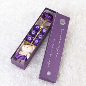 HJLIAN Rose plaquee or 24 carats + ours en peluche, cadeau romantique pour la Saint-Valentin avec boite (violet) - Neuf