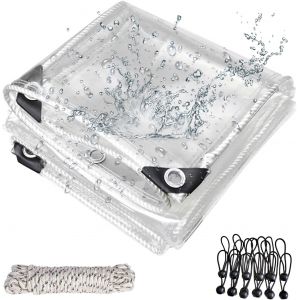 CHECARZHN--NO1-Bâche Transparente Avec ?illets Pour L'Extérieur, Bâche En Pvc Transparent 420G/M², Avec 20 Serre-Câbles, 12 Élastiques Avec Boules, Corde De Fixation De 10 M, Convient Pour Pavillons¿2Mx4M¿ - Neuf