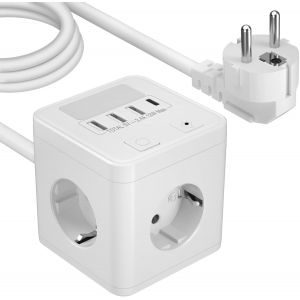 Cube multiprise avec USB C,multiprise 4 prises avec USB C et 3USBA,protection contre les surtensions,multiprise cube avec veilleuse,multiprise avec interrupteur,pour la maison,le bureau,câble - Neuf