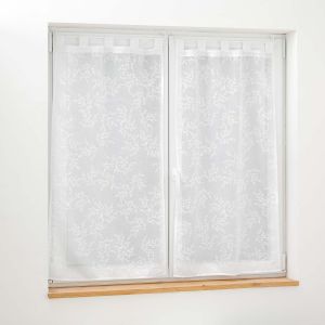 Eryi-, Paire De Voilages À Passants (2 X 60 X 120 Cm) Karla Blanc, Voile Tissé Appliqué - Neuf