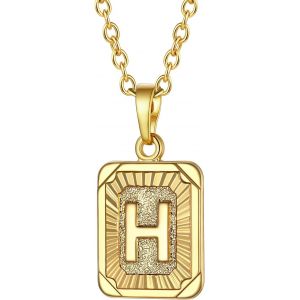 Kal-Collier Lettre Femme Plaqu&eacute; Or Jaune, Pendentif Rectangle Avec Initiale, Cha&icirc;ne Rolo Ajustable De 2,5mm/50+5cm - Neuf