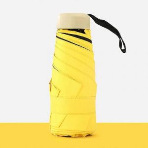 Mini parapluie,parapluie de poche jaune avec poignée dorée,chiffon en caoutchouc noir et 6 côtes en alliage d'aluminium - Neuf