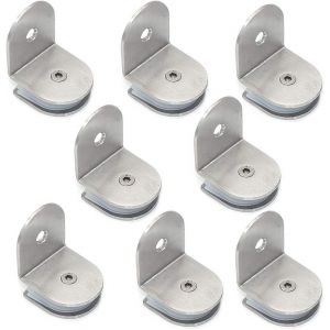 Lot de 8 pinces à verre à 90 degrés en acier inoxydable 304, support d'étagère en verre, fixation murale, pour panneau de verre de 8 à 12 mm d'épaisseur, finition brossée - Neuf
