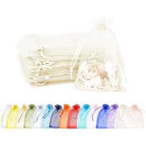 100 Pieces Blanc Ivoire Sachet Organza,9x12cm Organza Pochette Cadeau,Pochette Bijoux en Organza avec Cordon de Serrage,Id&eacute;ales pour Bijoux Cadeaux Bonbons Anniversaire Marriage - Neuf