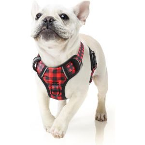 Harnais Chien R&eacute;fl&eacute;chissant, Anti Traction, Avec Poign&eacute;e Rembourr&eacute;e Contr&ocirc;l, 2 Anneaux M&eacute;tal, Harnais Pour Petit Moyen Et Grand Chien, Noir-Rouge Plaid, S - Neuf