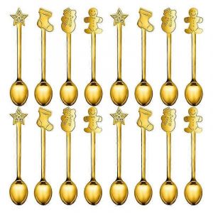16Pcs D&eacute;corations de No&euml;l en acier inoxydable Cuill&egrave;res &agrave; caf&eacute; Cuill&egrave;re &agrave; dessert Vaisselle Cuisine Nouvel An G - Neuf