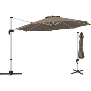 Ulteronixshop-Parasol D&eacute;port&eacute; Inclinable 3m Manivelle, 8 Baleines, Double Auvent, Base Crois&eacute;e, Rotatif 360&deg; Terrasse Plage March&eacute;, H2,6m - Neuf