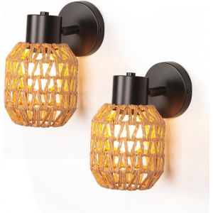 Ulteronixshop-Lot De 2 Appliques Murales Int&eacute;rieures Lampe Murale Avec Abat-Jour En Tiss&eacute;e Vintage Luminaire Applique R&eacute;glable M&eacute;tal Eclairage Mural Pour Chambre Salon Couloir - Neuf
