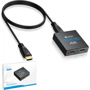VornixorSarlshop-1 x 2 Splitter HDMI 4K R&eacute;partiteur HDMI 1 Entr&eacute;e 2 Sorties Support 4K@30Hz 1080P 3D Aluminum HDCP 1,4 Plug and Play avec C&acirc;ble USB pour PC PS3 PS4 lecteurs Blu-Ray TVHD - Neuf