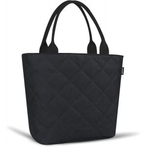 Sac Isotherme Repas 9L Lunch Bag en Doublure Étanche Sac à Main Fourre-tout Isolé pour Femmes Filles,Sac de Déjeuner pour Travail Boulot Pique-nique Camping,Carré & Noir - Neuf
